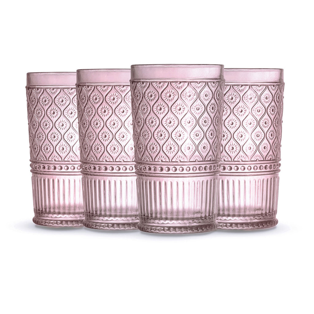 Claro Pink Highball, Set of 4 Godinger All Barware, All Glassware, All Glassware & Barware, Claro, Claro Highball, Claro Hightball Set, DOF & Highball, Embossed, Highball, Highball Set, Pink, Pink Claro Godinger