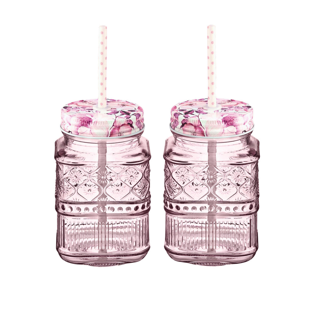 Claro Pink Mason Jar, Set of 2 Godinger All Barware, All Glassware, All Glassware & Barware, Claro, Glassware & Barware, Mason, Mason Jars, Pink, Pink Claro