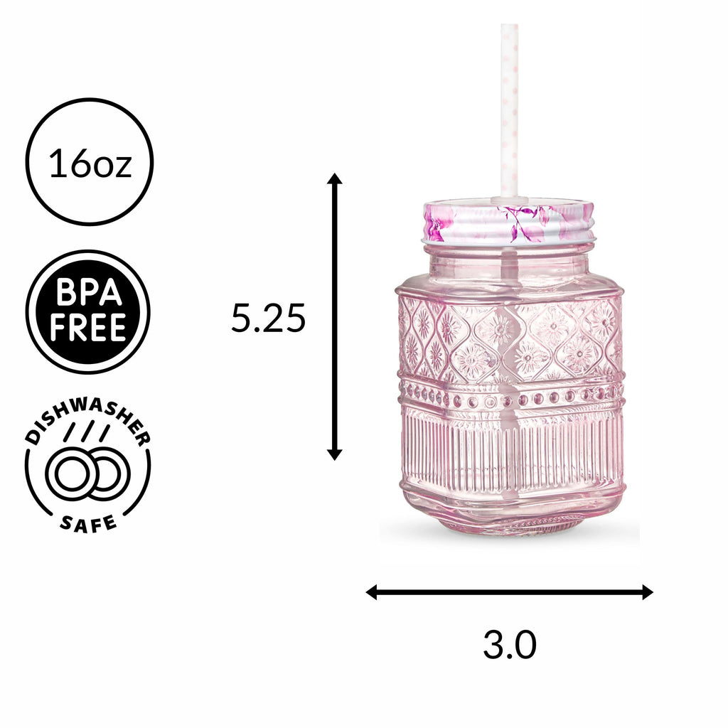 Claro Pink Mason Jar, Set of 2 Godinger All Barware, All Glassware, All Glassware & Barware, Claro, Glassware & Barware, Mason, Mason Jars, Pink, Pink Claro Godinger