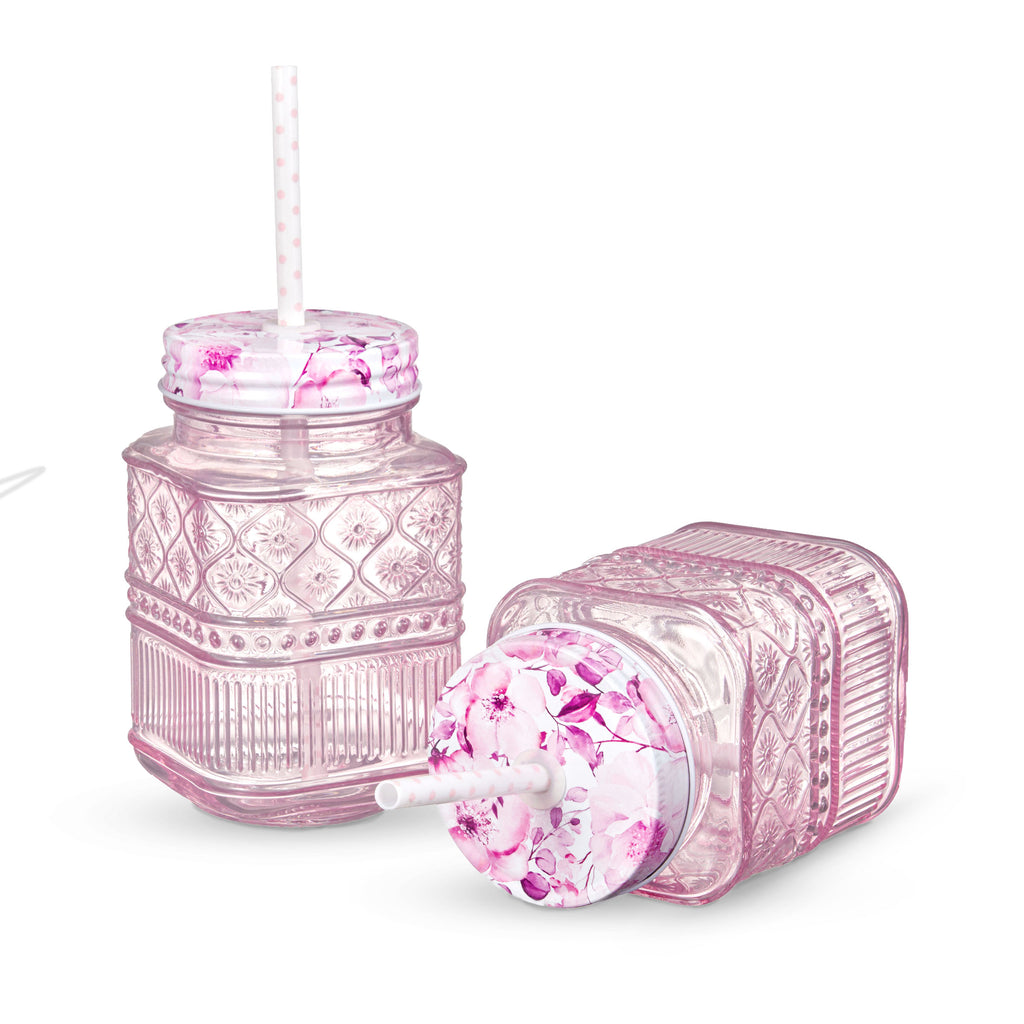 Claro Pink Mason Jar, Set of 2 Godinger All Barware, All Glassware, All Glassware & Barware, Claro, Glassware & Barware, Mason, Mason Jars, Pink, Pink Claro Godinger