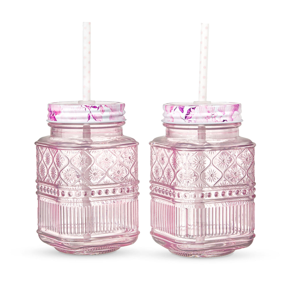 Claro Pink Mason Jar, Set of 2 Godinger All Barware, All Glassware, All Glassware & Barware, Claro, Glassware & Barware, Mason, Mason Jars, Pink, Pink Claro Godinger