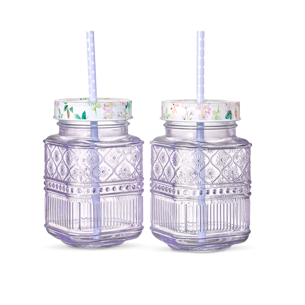 Claro Purple Mason Jar, Set of 2 Godinger All Barware, All Glassware, All Glassware & Barware, Claro, Glassware & Barware, Mason, Mason Jars, Purple, Purple Claro Godinger
