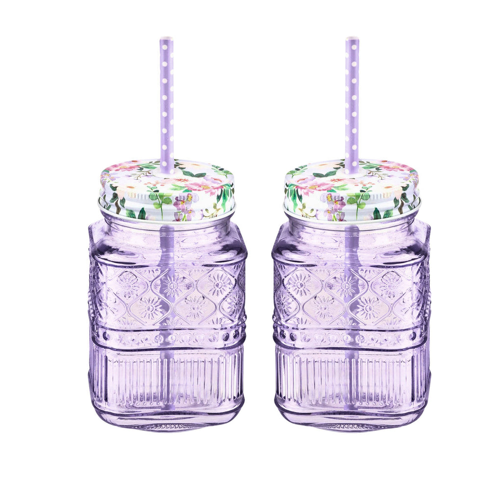 Claro Purple Mason Jar, Set of 2 Godinger All Barware, All Glassware, All Glassware & Barware, Claro, Glassware & Barware, Mason, Mason Jars, Purple, Purple Claro