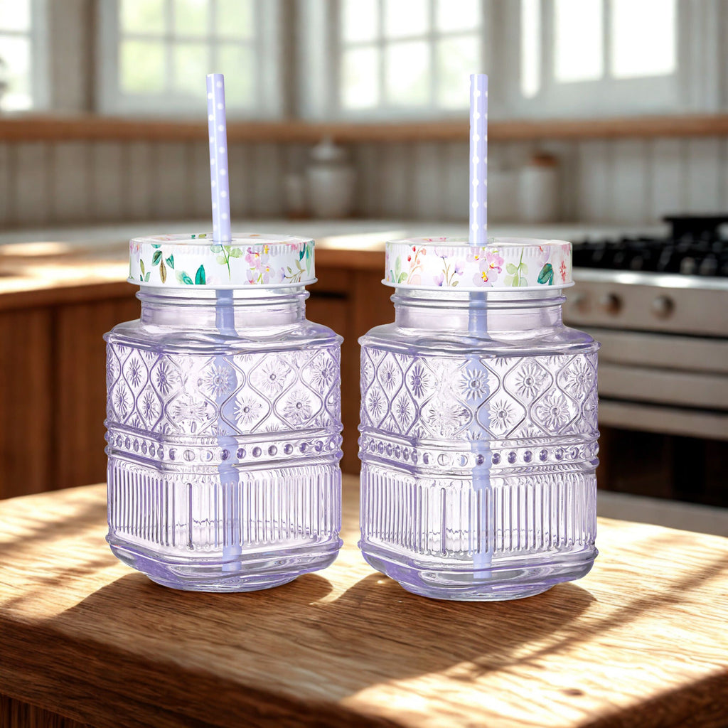 Claro Purple Mason Jar, Set of 2 Godinger All Barware, All Glassware, All Glassware & Barware, Claro, Glassware & Barware, Mason, Mason Jars, Purple, Purple Claro Godinger