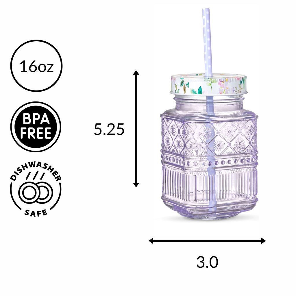 Claro Purple Mason Jar, Set of 2 Godinger All Barware, All Glassware, All Glassware & Barware, Claro, Glassware & Barware, Mason, Mason Jars, Purple, Purple Claro Godinger