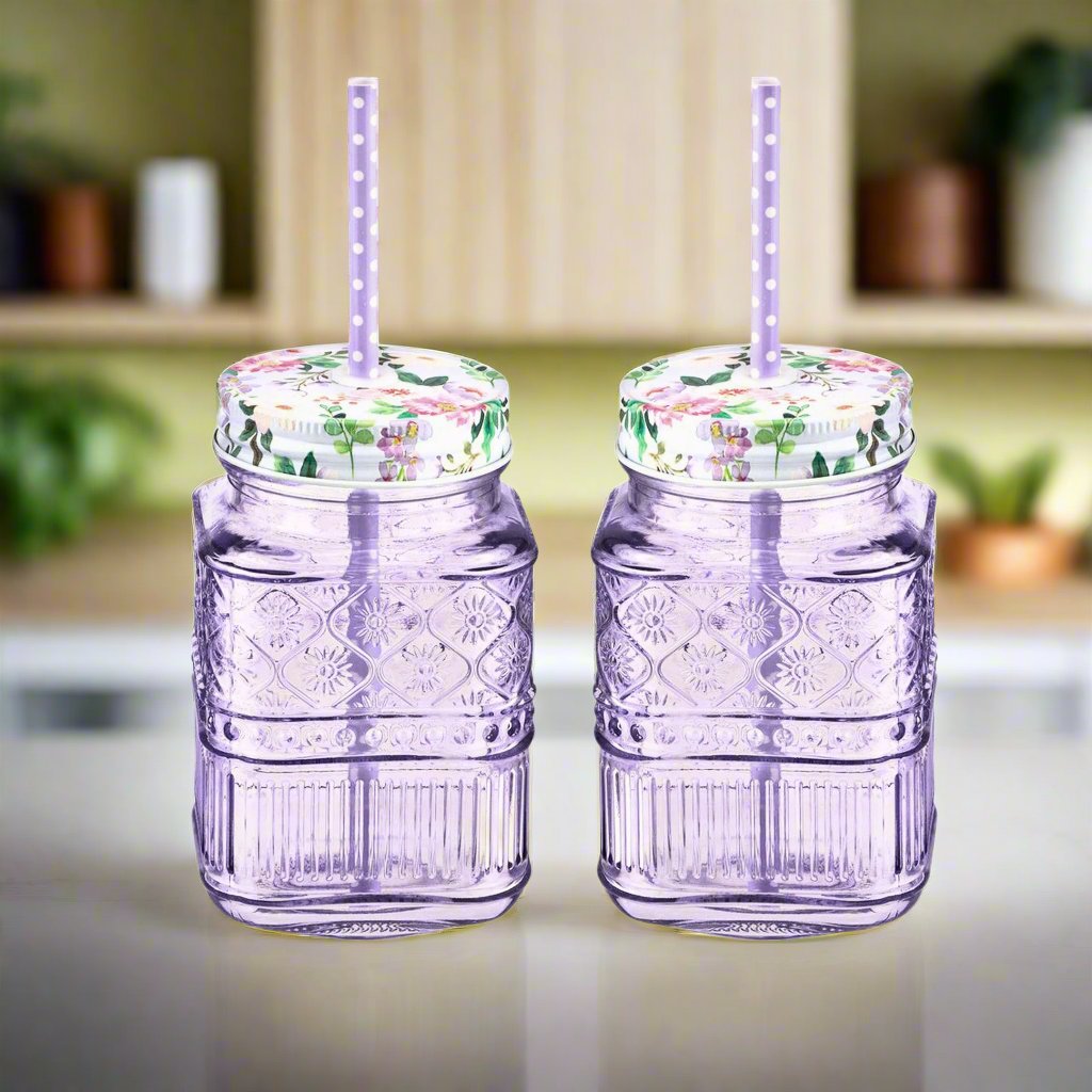 Claro Purple Mason Jar, Set of 2 Godinger All Barware, All Glassware, All Glassware & Barware, Claro, Glassware & Barware, Mason, Mason Jars, Purple, Purple Claro