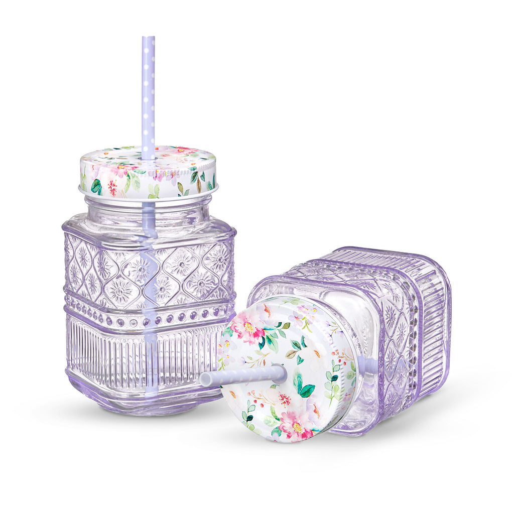 Claro Purple Mason Jar, Set of 2 Godinger All Barware, All Glassware, All Glassware & Barware, Claro, Glassware & Barware, Mason, Mason Jars, Purple, Purple Claro Godinger