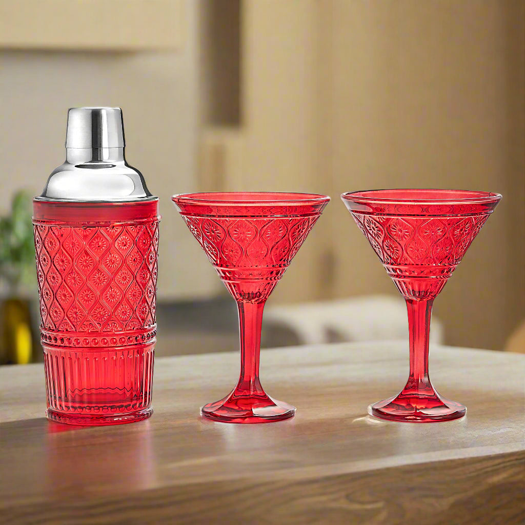 Claro Red Cocktail Shaker & Martini Set