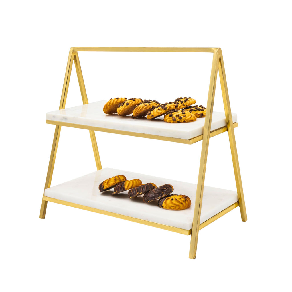 Doux Marble Two Tier Serving Stand Godinger 2 Tiered Stand, All Kitchen, Doux, Gold, Marble Serving Stand, Marble Stand, Serving Stand, Specialty Serving, White, White & Gold, White Marble