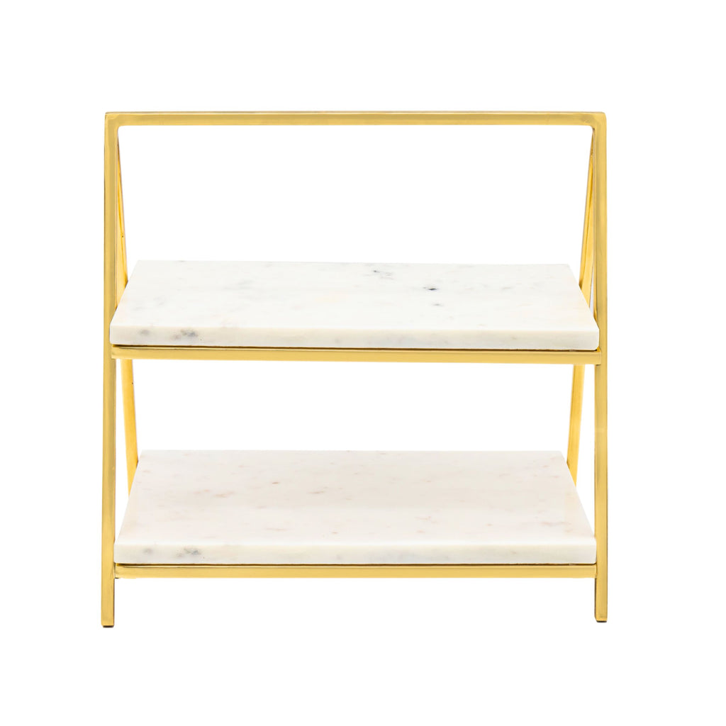 Doux Marble Two Tier Serving Stand Godinger 2 Tiered Stand, All Kitchen, Doux, Gold, Marble Serving Stand, Marble Stand, Serving Stand, Specialty Serving, White, White & Gold, White Marble