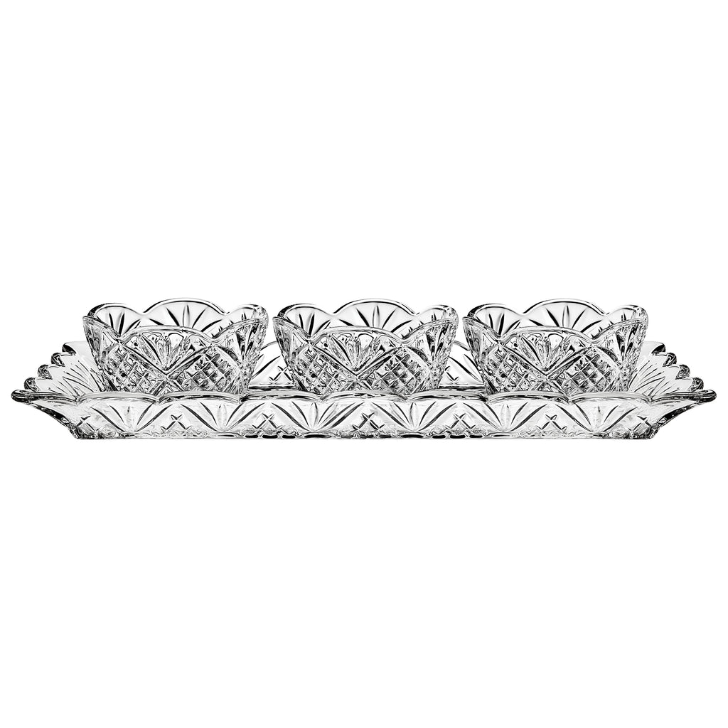Dublin Crystal Scalloped Relish Server, 4 Piece Set Godinger All Judaica, All Kitchen, Clear, Crystal, Cut Crystal, Dublin, Dublin Crystal, Dublin Kitchen, Judaica, Kitchen, Relish Dish, Scalloped