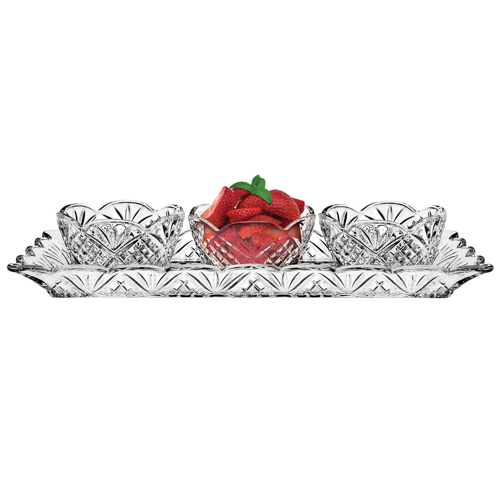 Dublin Crystal Scalloped Relish Server, 4 Piece Set Godinger All Judaica, All Kitchen, Clear, Crystal, Cut Crystal, Dublin, Dublin Crystal, Dublin Kitchen, Judaica, Kitchen, Relish Dish, Scalloped