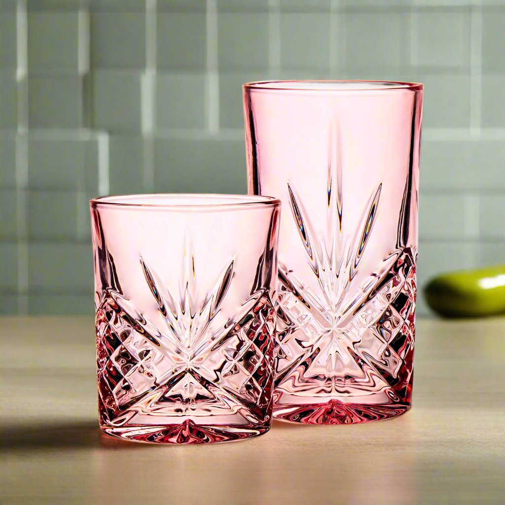 Dublin Crystal Blush Double Old Fashion Set of 4 Godinger All Barware, All Glassware, All Glassware & Barware, Blush, Cut Crystal, DOF, DOF & Highball, Double Old Fashion, Dublin, Dublin Glassware, Glassware, Whiskey Glass