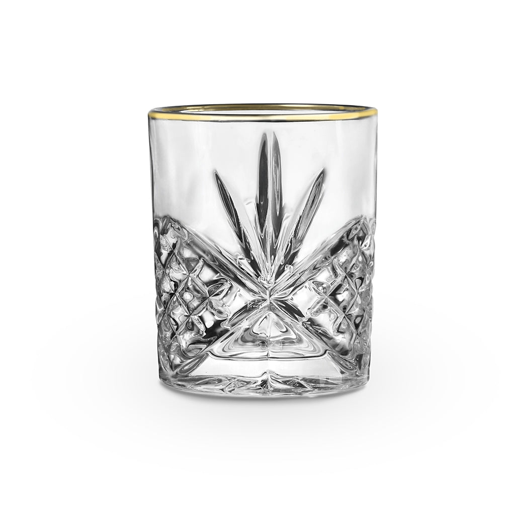Dublin Crystal Gold Rim Double Old Fashion, Set of 4 Godinger All Glassware, All Glassware & Barware, Cut Crystal, DOF, DOF & Highball, Dublin Glassware, Gold Accent, Gold Rim