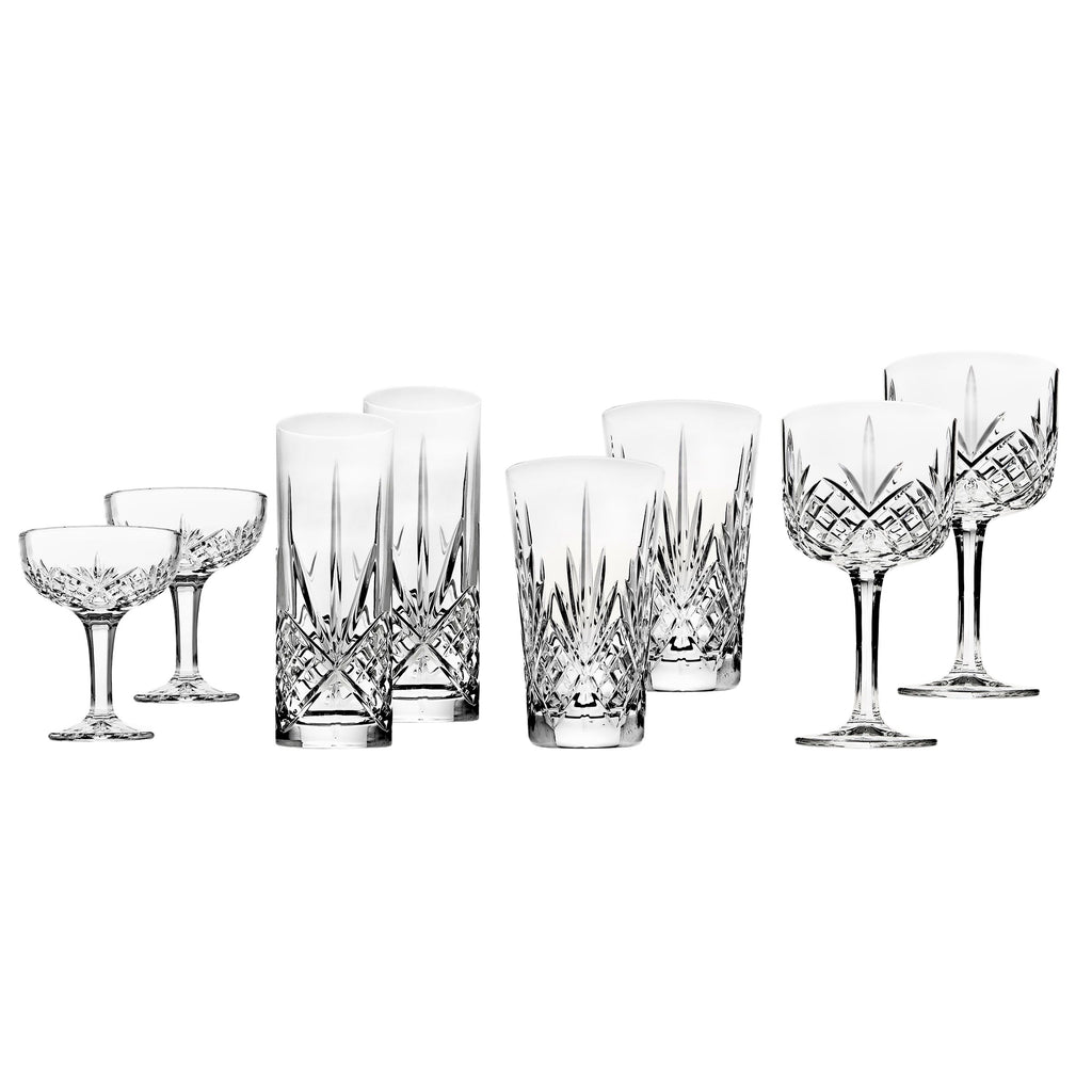 Dublin Crystal Mixology 8 Piece Glassware Set Godinger All Barware, All Glassware & Barware, Barware, Cut Crystal, Dublin, Dublin Crystal, Dublin Glassware, Martini & Coupes