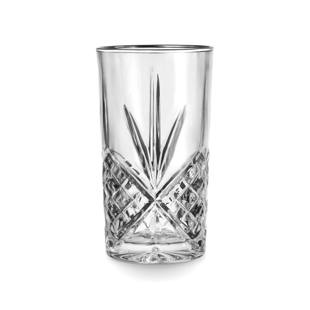 Dublin Crystal Platinum Rim Highball, Set of 4 Godinger All Glassware, All Glassware & Barware, Cut Crystal, DOF & Highball, Dublin, Dublin Glassware, Highball, Platinum Rim