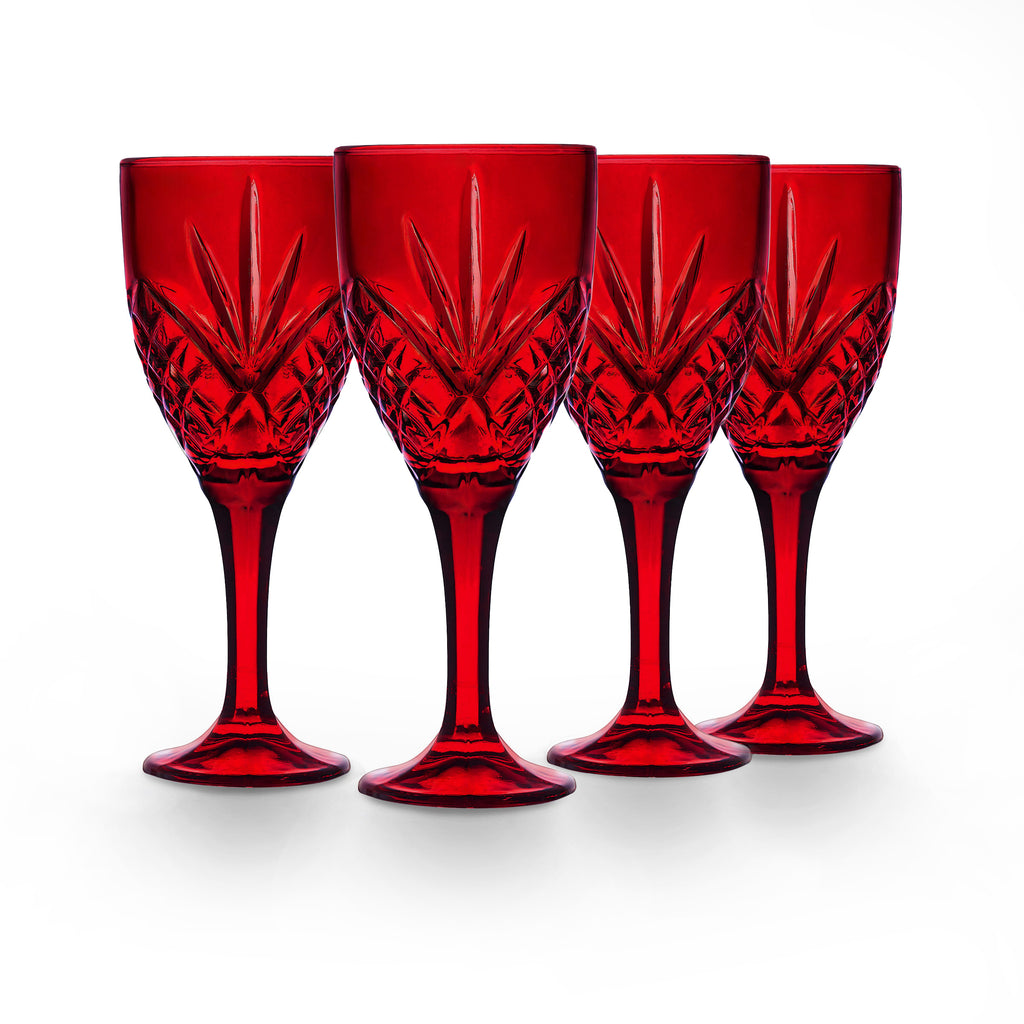 Dublin Crystal Red Goblet, Set of 4 Godinger All Barware, All Glassware, All Glassware & Barware, Cut Crystal, Dublin, Dublin Glassware, Goblet