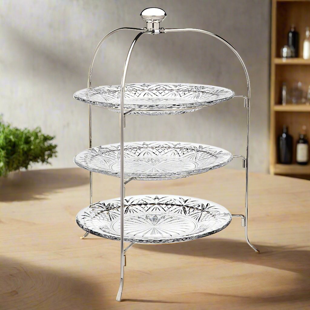 Dublin Crystal Round Three Tier Serving Stand Godinger All Kitchen, Crystal, Cut Crystal, Dublin, Dublin Kitchen, Specialty Serving