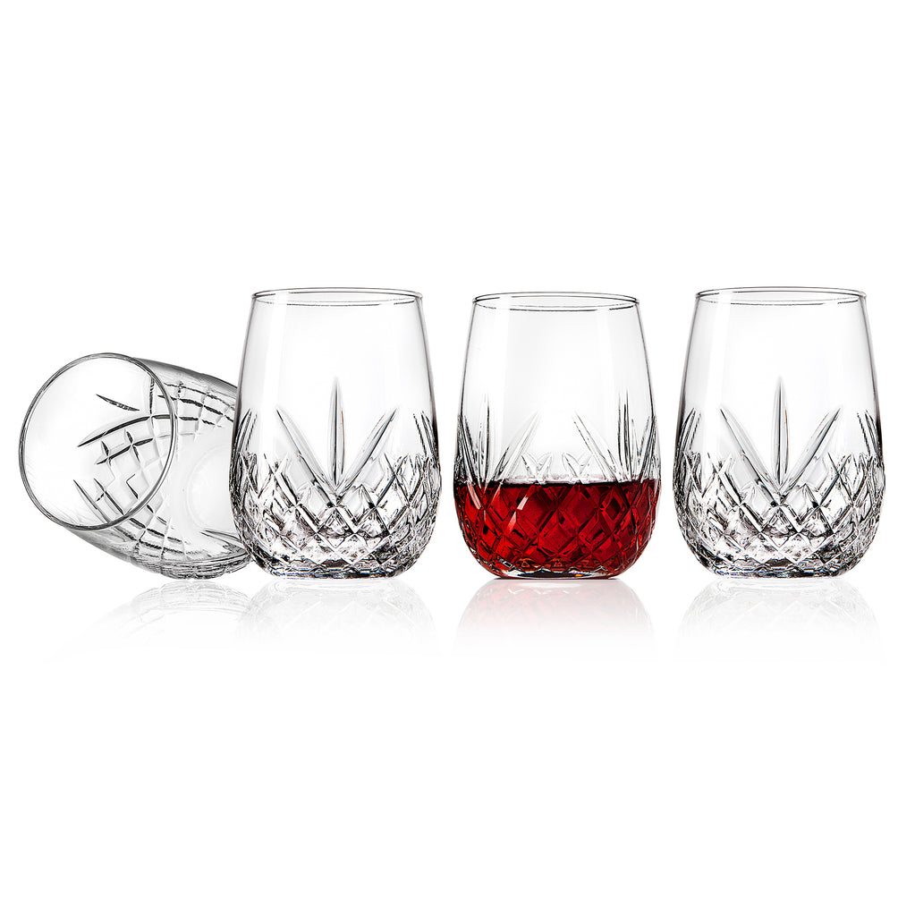 Dublin Crystal Stemless Wine, Set of 4 Godinger All Glassware, All Glassware & Barware, Clear, Cut Crystal, Dublin, Dublin Crystal, Dublin Glassware, Glassware & Barware, Stemless, Stemless Wine, Wine & Champagne