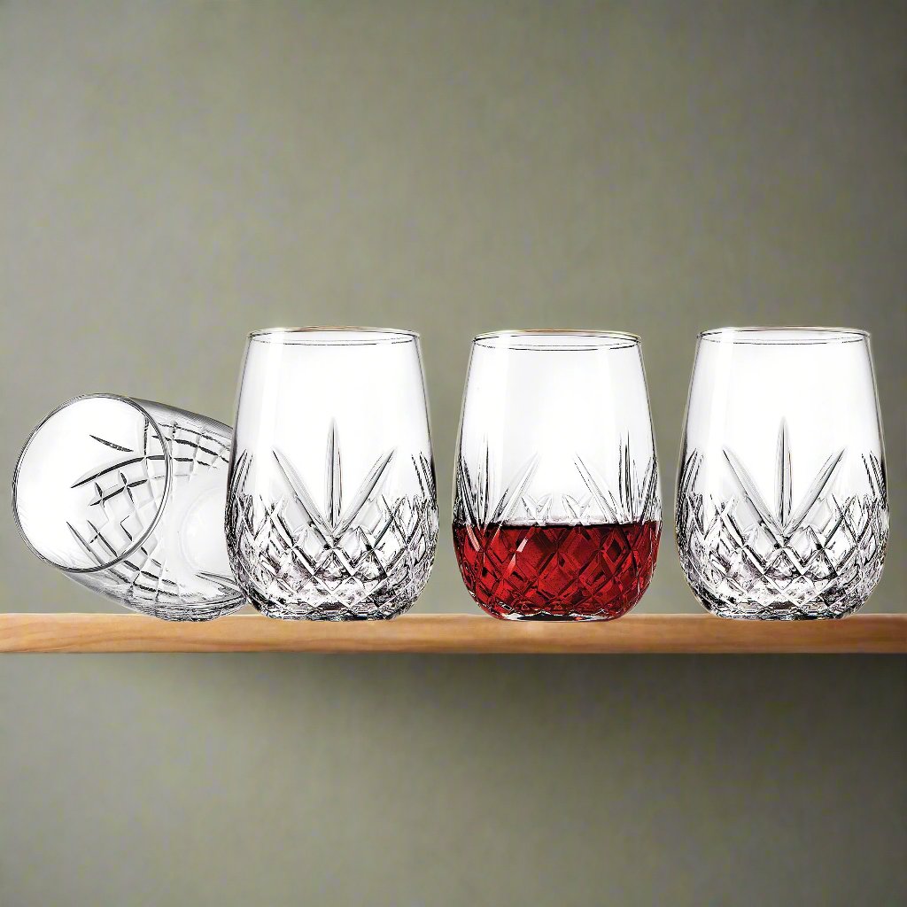 Dublin Crystal Stremless Wine, Set of 4 Godinger All Glassware & Barware, Cut Crystal, Glassware & Barware, Wine & Champagne