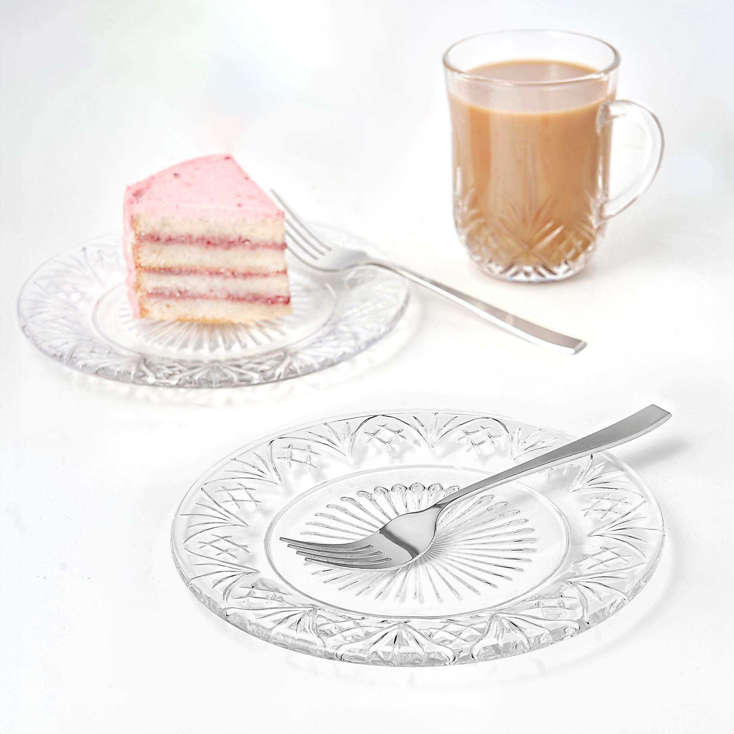 WOLFF - Set Of 4 Pearl Beaded Crystal Dessert Plates - Salad, Appetizer