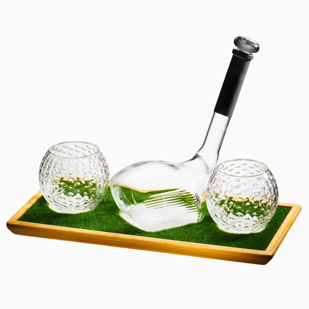 Golf 3 Piece Decanter Whiskey Set Godinger All Barware, All Glassware, All Glassware & Barware, Barware, Clear, Decanter, Decanter & Decanter Sets, Decanter Sets, DOF, Drinkware, Entertaining, Glassware, Golf, Whiskey Glass