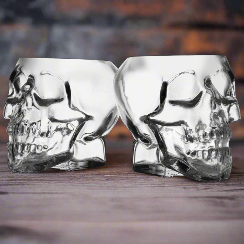 Grinning Skull Double Old Fashion Glass, Set of 2 Godinger All Barware, All Glassware, All Glassware & Barware, Clear, DOF, Double Old Fashion, Drinkware, Glassware, Halloween, Halloween Party, Skull, Skull Glassware, Whiskey Glass