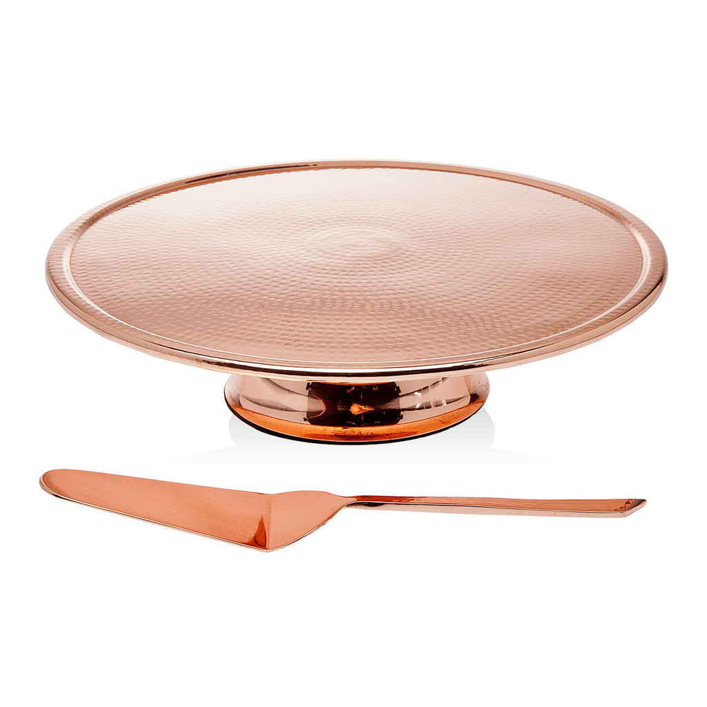 Hammered Copper Footed Cake Stand with Server godinger