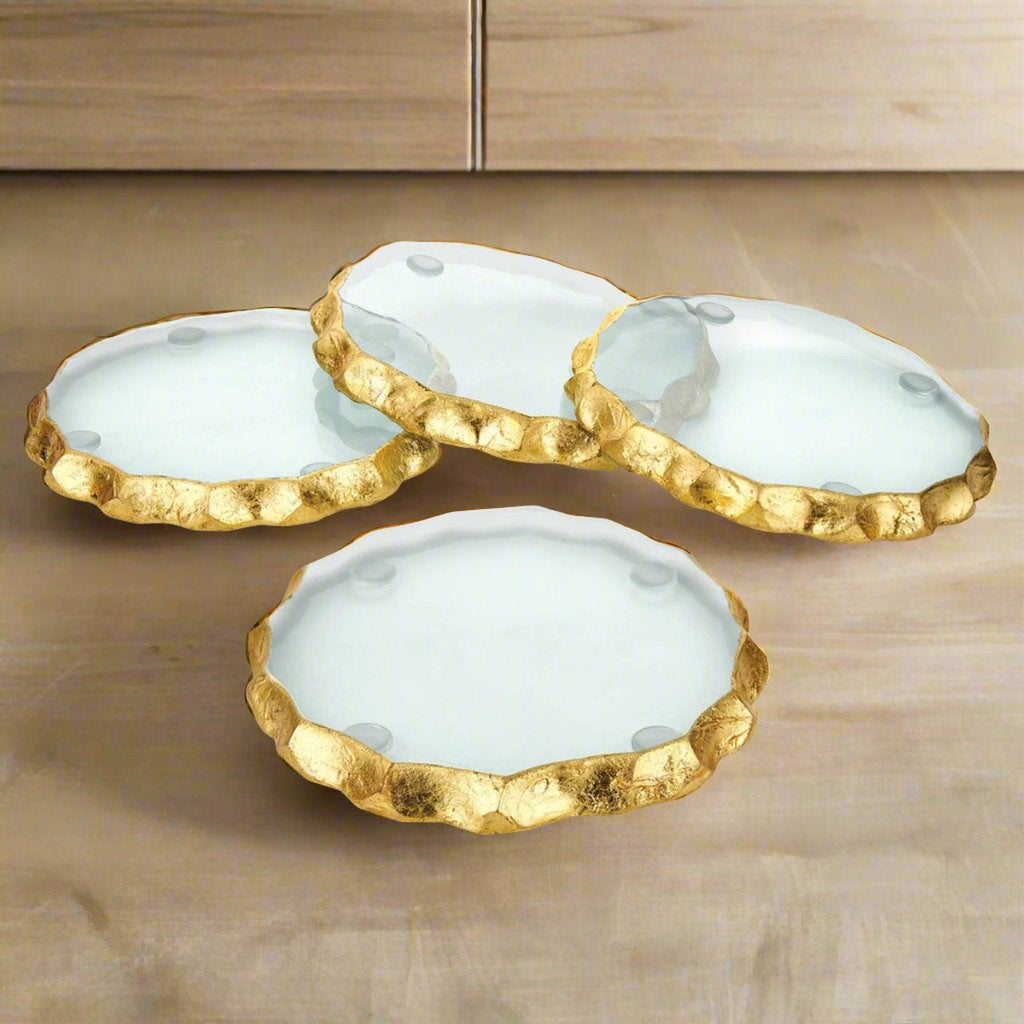 Harper Gold Edge Coaster Set Godinger All Glassware & Barware, Clear, Coaster Set, Coasters, Crystal, Gold, Gold Edge