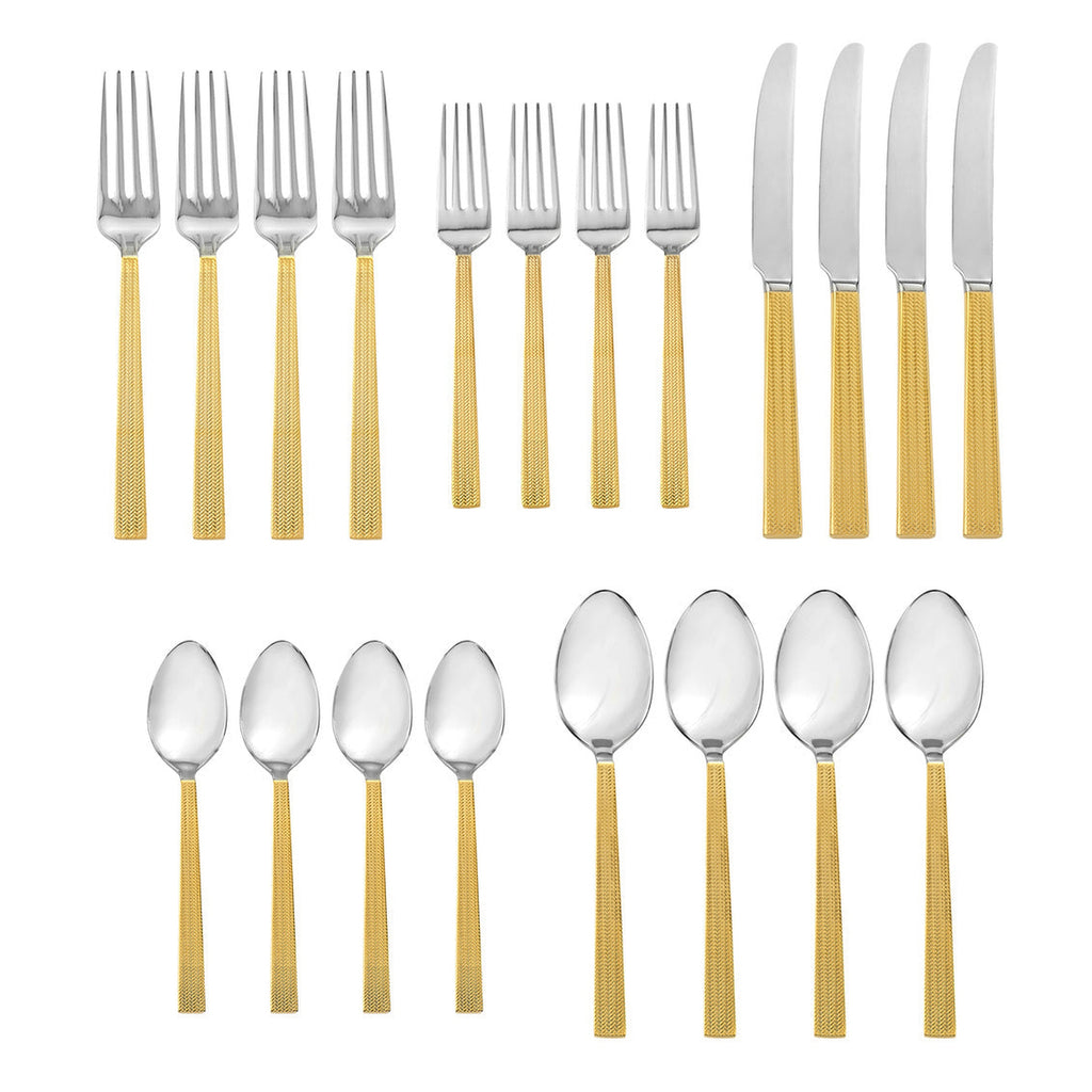 Harrington 18/10 Gold 20 Piece Flatware Set, Service For 4 Godinger 18/0 Stainless Steel, 18/0 Stainless Steel Flatware, 18/10 Stainless Steel Flatware, 20 Piece Set, All Flatware & Serveware, Flatware Set, Flatware Sets, Gold, Gold Accent, Harrington, Service For 4, Stainless, Stainless Steel, Tableware