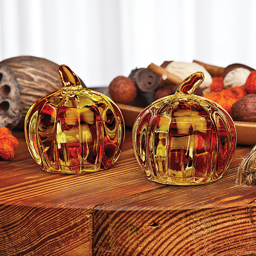 Harvest Amber Pumpkin Salt & Pepper Shaker Set Godinger All Kitchen, Amber, Clear, Crystal, Fall, Harvest, Kitchen, Pumpkin, Salt & Pepper, Thanksgiving