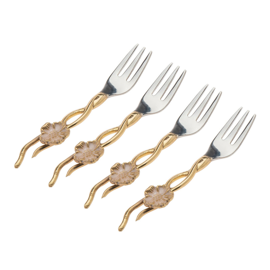 Hellebore Dessert Fork Set Godinger All Flatware, All Flatware & Serveware, All Serveware, Appetizer Sets, Dessert, Dessert Fork, Dessert Fork Set, Flower, Gold, Gold Accent, Hellebore, Stainless Steel