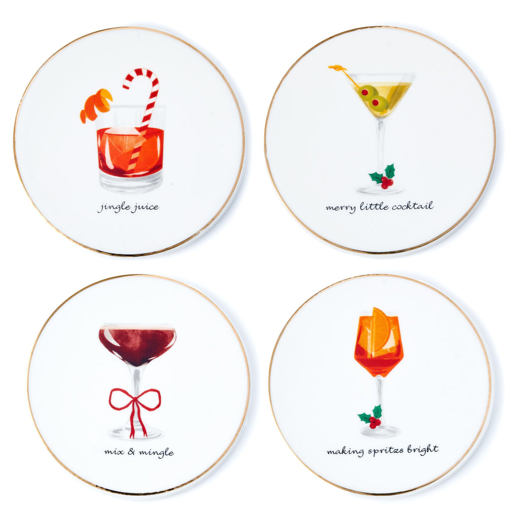 Holiday Cheers Gold Rim Coaster Set Godinger All Barware, All Glassware, All Glassware & Barware, Barware, Christmas, Christmas Coaster, Coaster, Coaster Set, Coasters, Glassware & Barware, Gold, Gold Rim, Holiday, Porcelain, White, White & Gold, White Porcelain, X-Mas Godinger