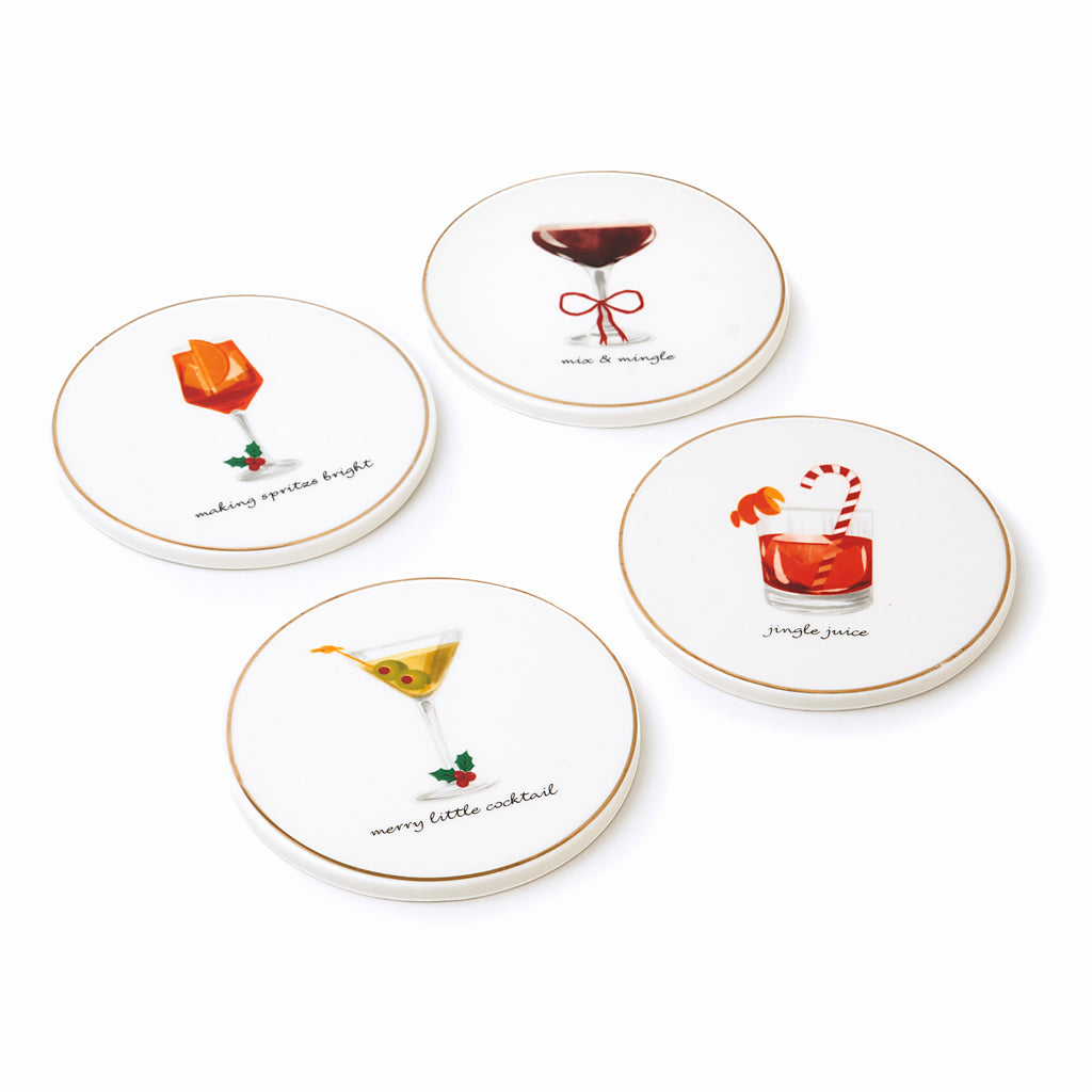 Holiday Cheers Gold Rim Coaster Set Godinger Godinger