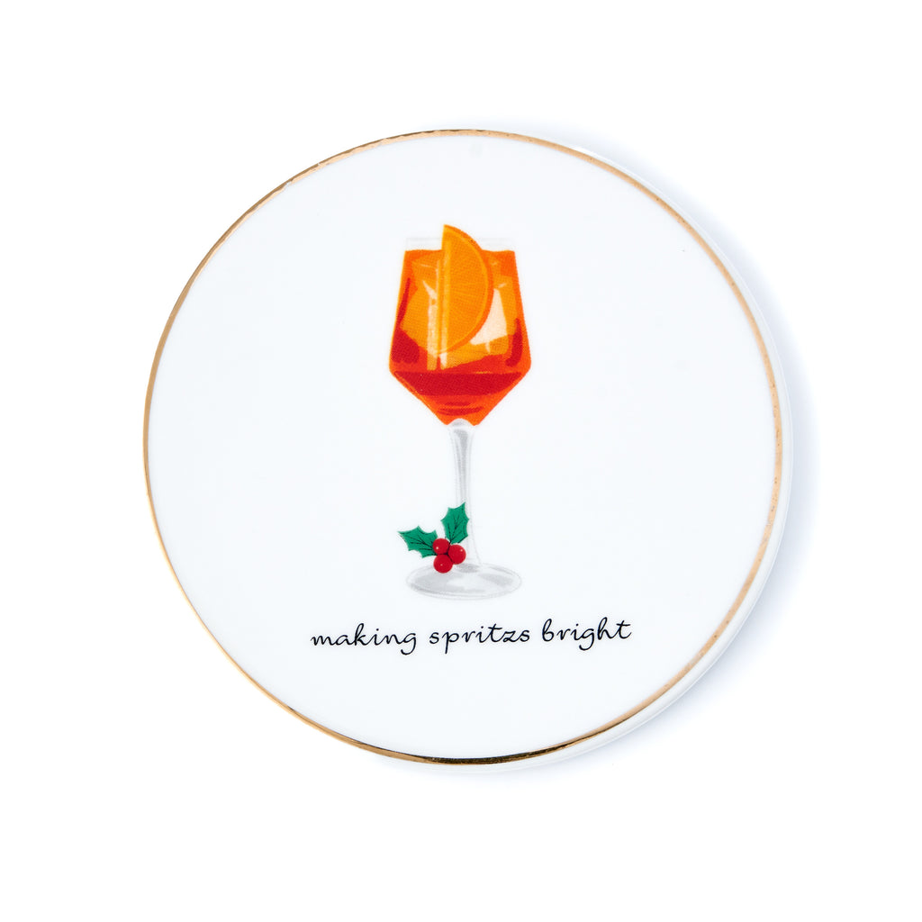 Holiday Cheers Gold Rim Coaster Set Godinger Godinger