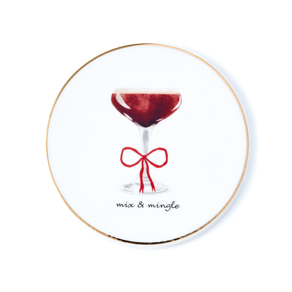 Holiday Cheers Gold Rim Coaster Set Godinger Godinger