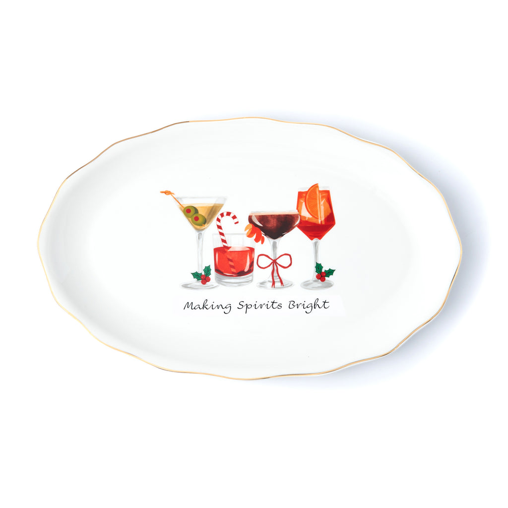 Holiday Cheers Gold Rim Serving Platter Godinger Godinger