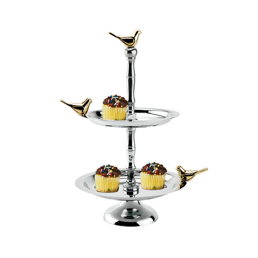 Host of Sparrows Mini Two Tiered Serving Stand Godinger 2 Tiered Stand, All Kitchen, Gold, Gold Accent, Serveware, Serving, Serving Stand, Stainless Steel