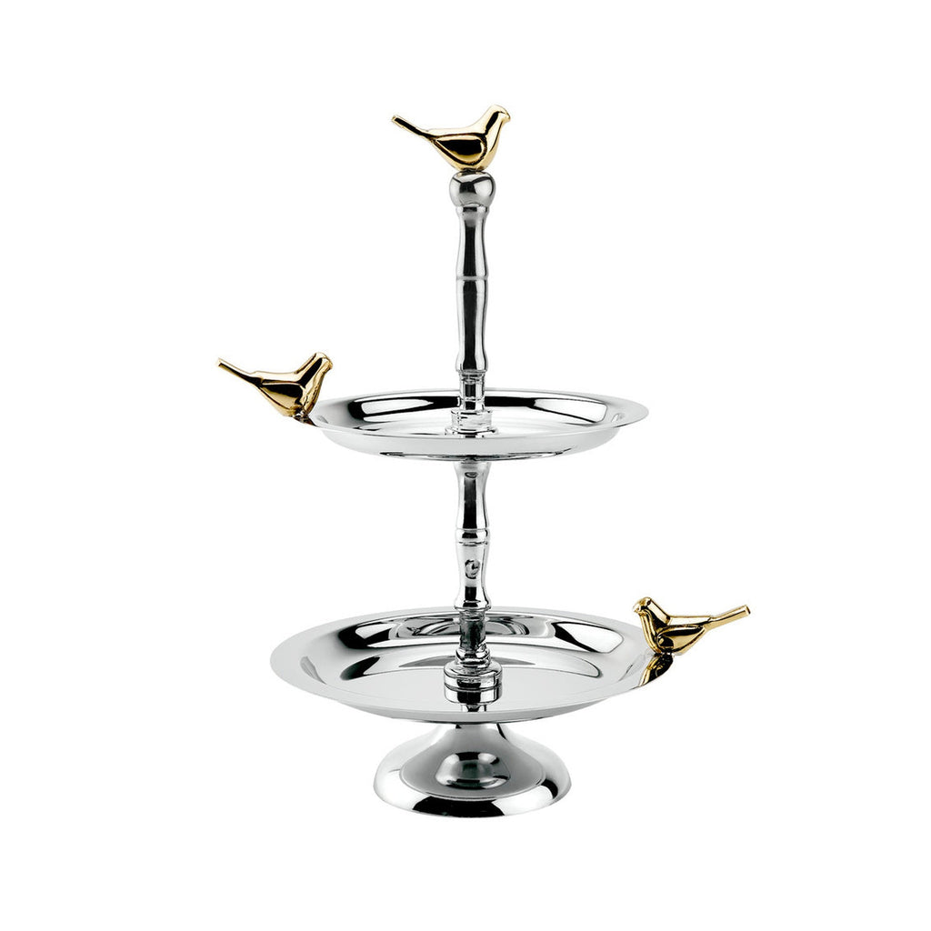 Host of Sparrows Mini Two Tiered Serving Stand Godinger 2 Tiered Stand, All Kitchen, Gold, Gold Accent, Serveware, Serving, Serving Stand, Stainless Steel