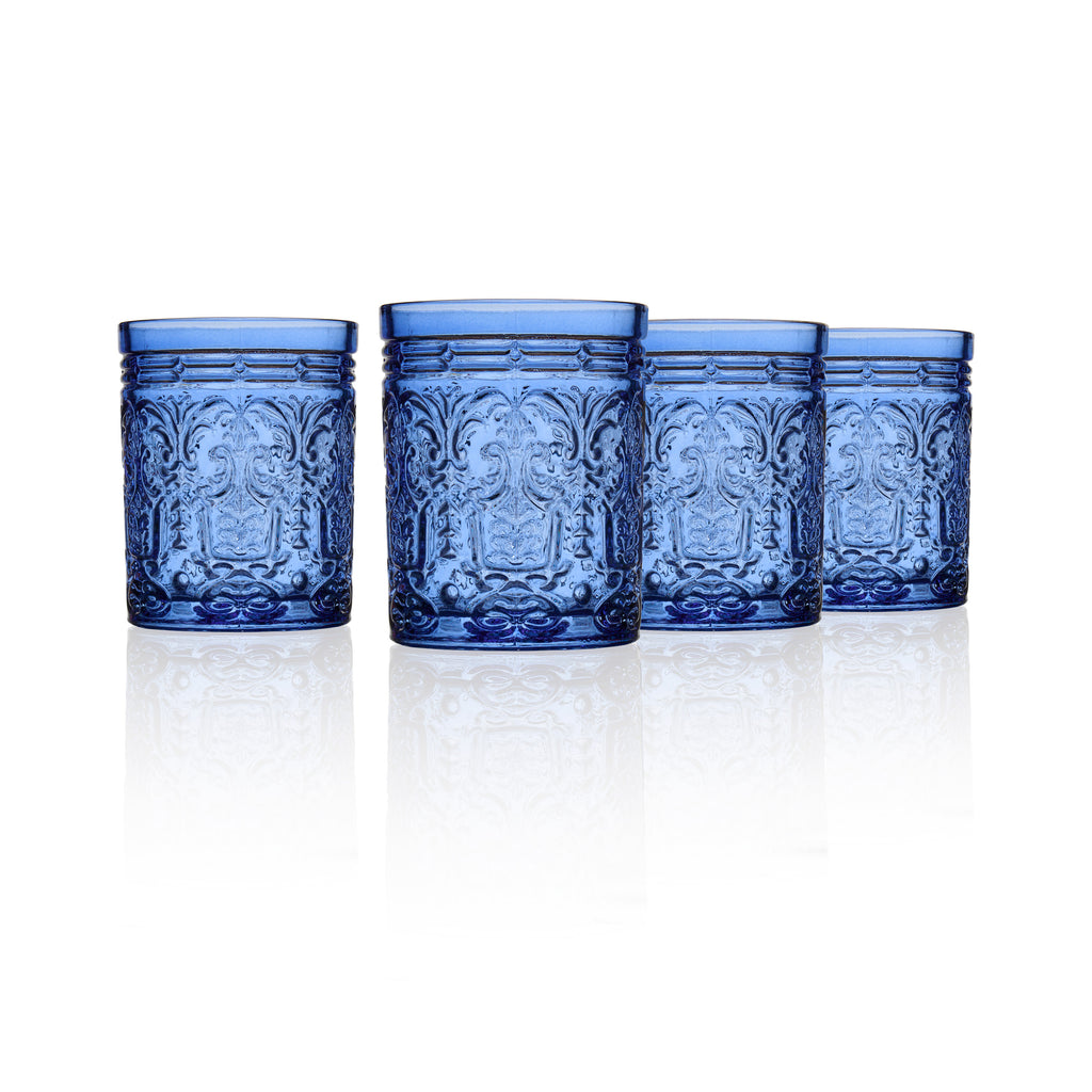 Jax Blue Double Old Fashion, Set of 4 Godinger All Glassware, All Glassware & Barware, Blue, DOF, DOF & Highball, Floral, Glassware, Glassware & Barware, Jax