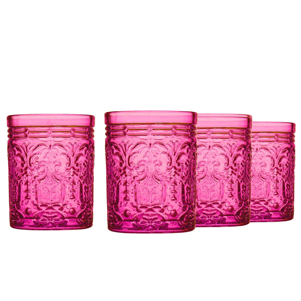 Jax Hot Pink Double Old Fashion, Set of 4 Godinger All Glassware, All Glassware & Barware, DOF, DOF & Highball, Double Old Fashion, Floral, Glassware, Glassware & Barware, Hot Pink, Jax, Jax Double Old Fashion, Jax Hot Pink, Pink