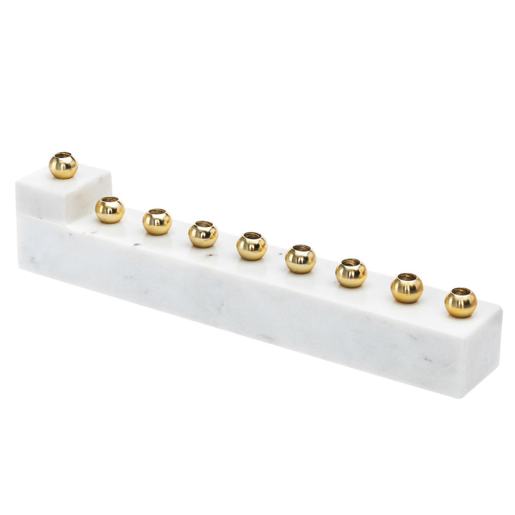 L Marble Menorah Godinger All Judaica, Gold Accent, Hanukkah, Judaica, Marble, Menorah, White Marble