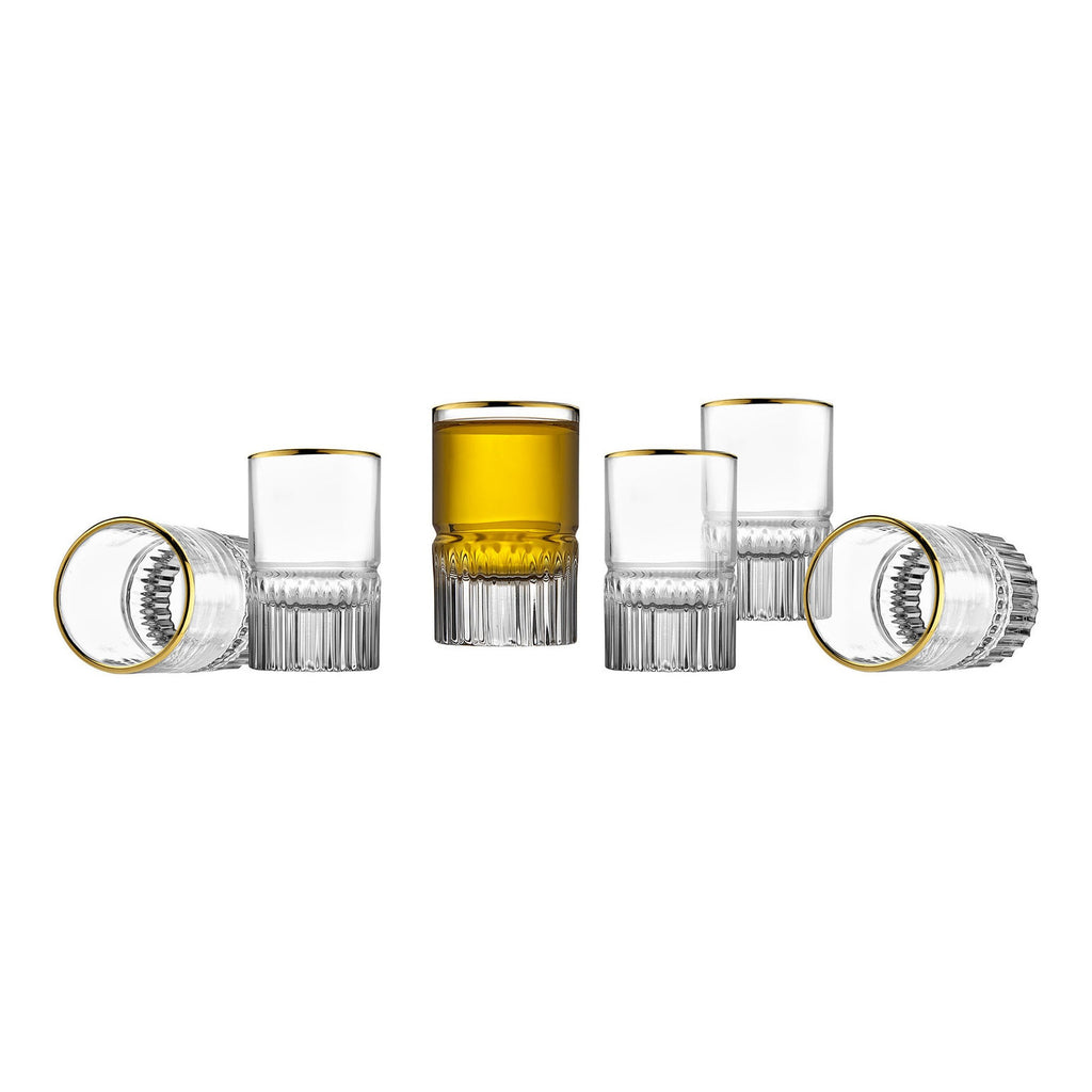 Latitude Gold Rim Shooters, Set of 6 Godinger All Glassware, All Glassware & Barware, Clear, Cut Crystal, Gold Rim, Latitude, Shot Glasses