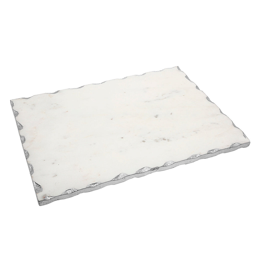 Lavi Marble Silver Organic Edge Serving Board Godinger All Kitchen, Board, Cheese Board, Lavi, Organic, Serving, Serving & Cheese Boards, Serving Platter, Silver, Silver Accent, Silver Edge, White Marble