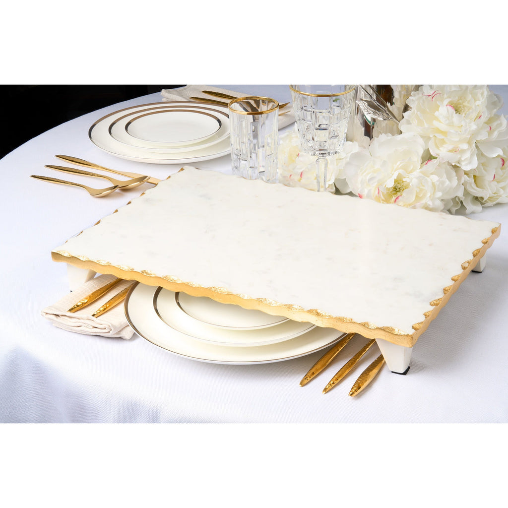 Lavi White Marble Gold Organic Edge Raised Challah Board Godinger Acacia Wood, All Judaica, Challah Board, Challah Boards, Gold, Gold Edge, Judaica, Marble, White & Gold, White Marble