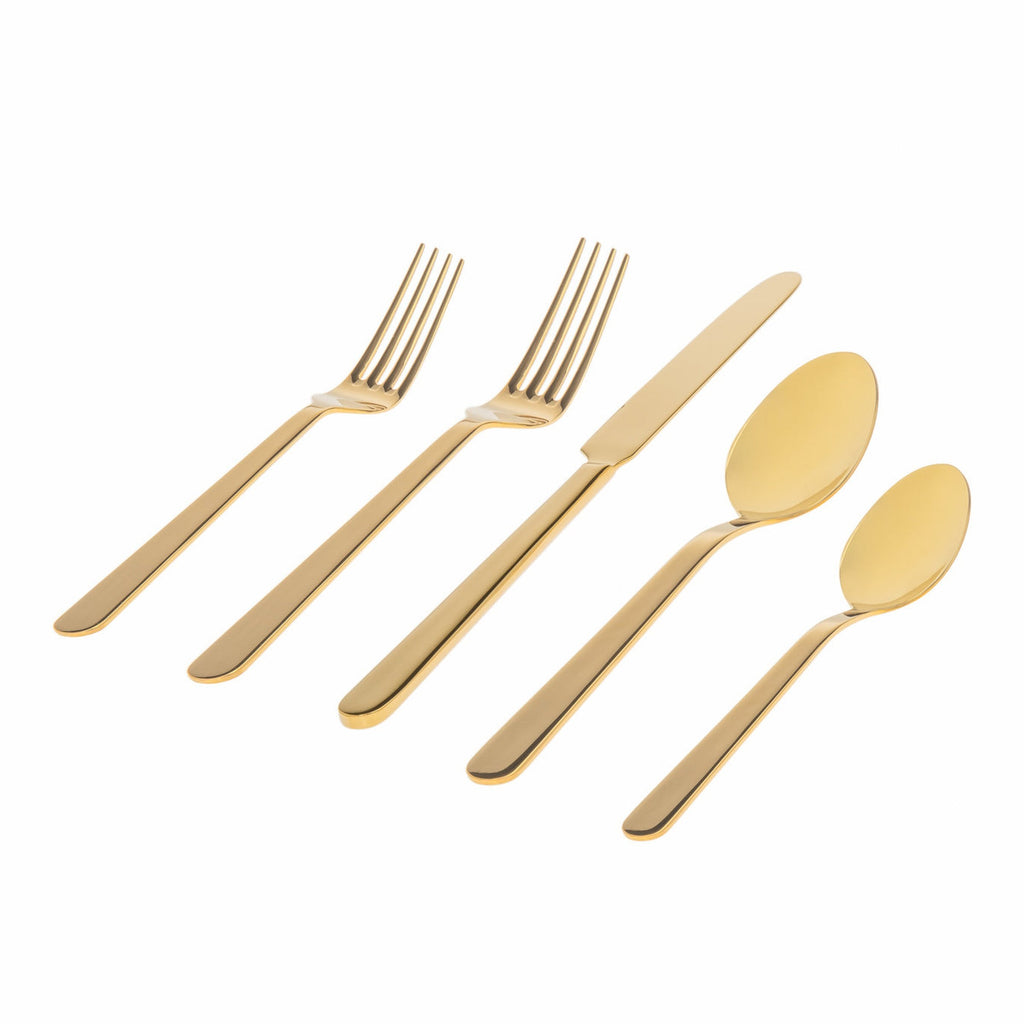 Lola Mirrored Gold 18/0 Stainless Steel 20 Piece Flatware Set, Service For 4 Godinger 18/0 Stainless Steel, 18/0 Stainless Steel Flatware, 20 Piece Set, All Flatware & Serveware, Flatware Sets, Gold, Lola, Service For 4, Stainless Steel, Tableware