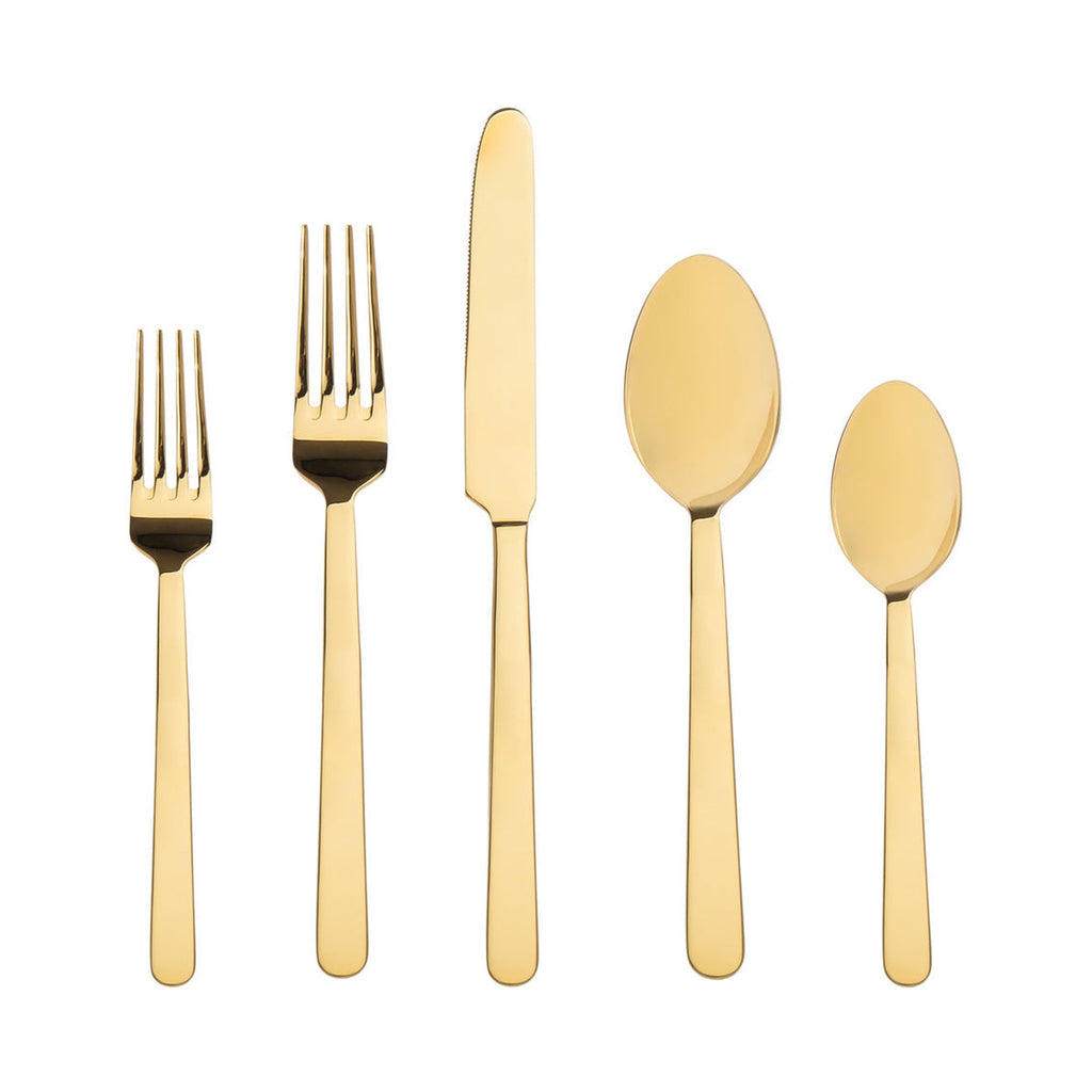 Lola Mirrored Gold 18/0 Stainless Steel 20 Piece Flatware Set, Service For 4 Godinger 18/0 Stainless Steel, 18/0 Stainless Steel Flatware, 20 Piece Set, All Flatware & Serveware, Flatware Sets, Gold, Lola, Service For 4, Stainless Steel, Tableware