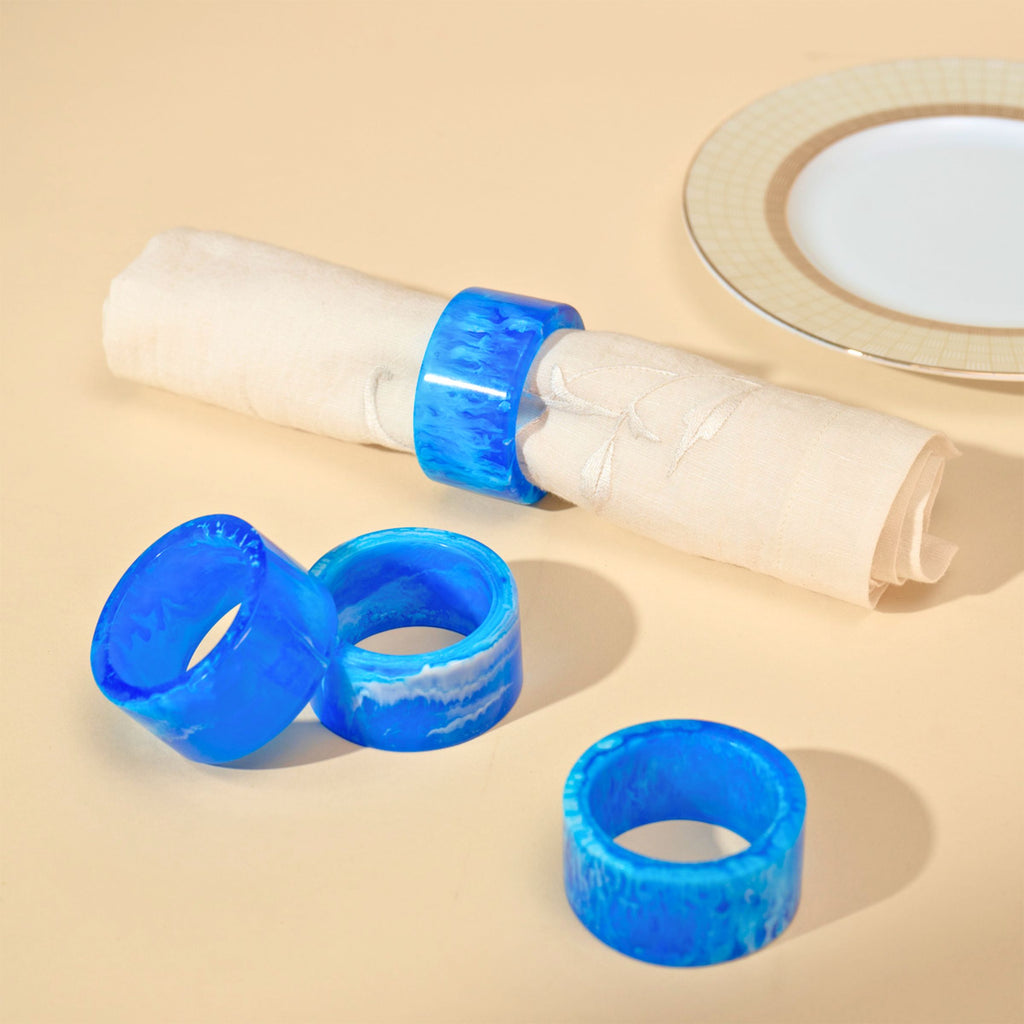 Lucente Blue Resin Napkin Ring Set Godinger All Dining, Blue, Blue Resin, Blue Resin Napkin Ring Set, Napkin, Napkin Ring, Napkin Ring Set, Napkin Rings, Resin Napkin Ring, Round Napkin Ring Set, Round Napkin Rings