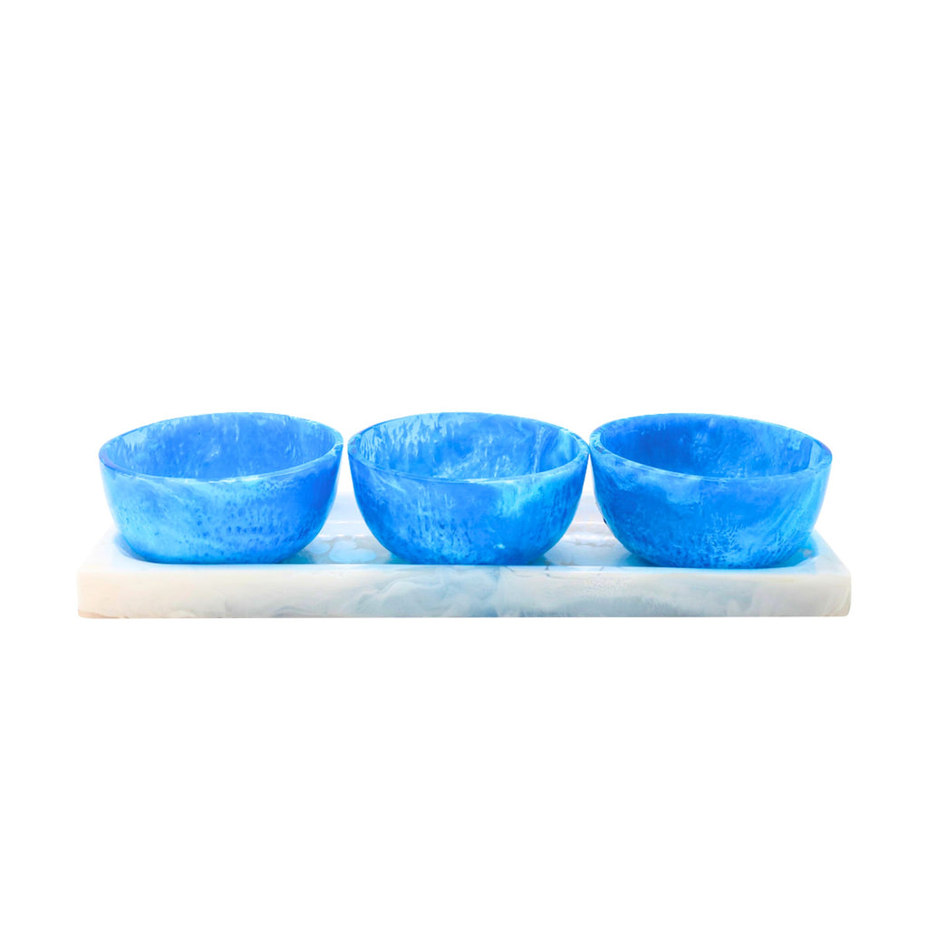 Lucente Blue Resin Serving Tray & Appetizer Bowls Godinger All Kitchen, Appetizer, Blue, Blue Lucente Resin, Blue Resin, Blue Resin Serving Tray & Appetizer Bowls, Kitchen, Lucente Resin, Resin, Resin Serving Tray & Appetizer Bowls, Serving, Serving Trays, White