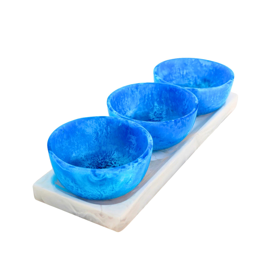 Lucente Blue Resin Serving Tray & Appetizer Bowls Godinger All Kitchen, Appetizer, Blue, Blue Lucente Resin, Blue Resin, Blue Resin Serving Tray & Appetizer Bowls, Kitchen, Lucente Resin, Resin, Resin Serving Tray & Appetizer Bowls, Serving, Serving Trays, White